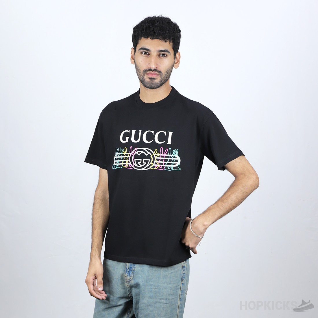 Gucci belt online logo w/ rabbit embroidery t shirt